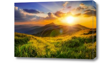 Картина закат в горах